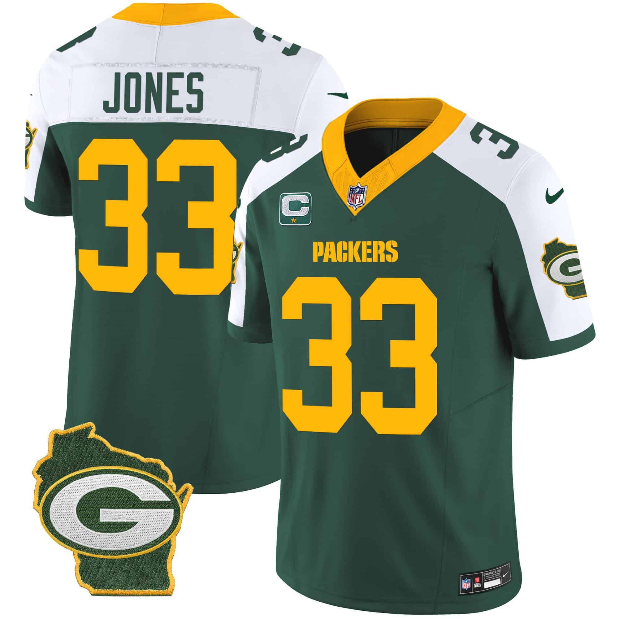 Men Green Bay Packers #33 Jones Green 2024 Nike Home Patch Vapor NFL Jersey
